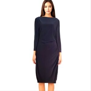 Lauren Ralph Lauren black boat neck ruched 3/4 sleeve stretchy sheath dress 12